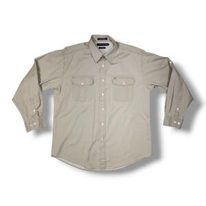 Tommy Hilfiger Pigment Dyed Tan Button Up Long Sleeve Vintage Y2K Shirt Men's L